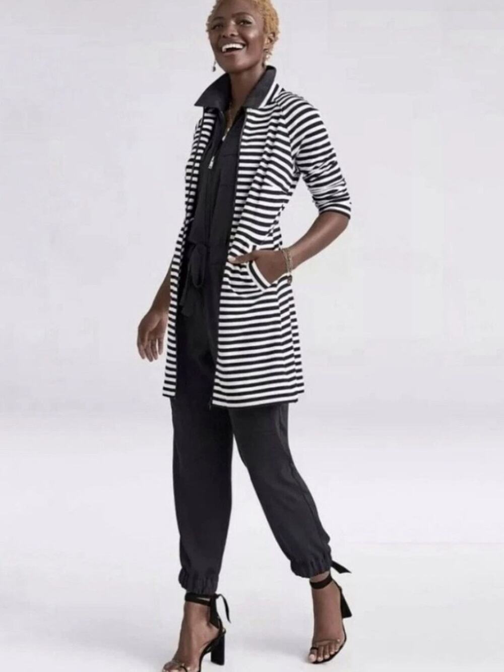 Cabi Byline Striped Full Zip Long Sleeved Dress Jacket Sz S